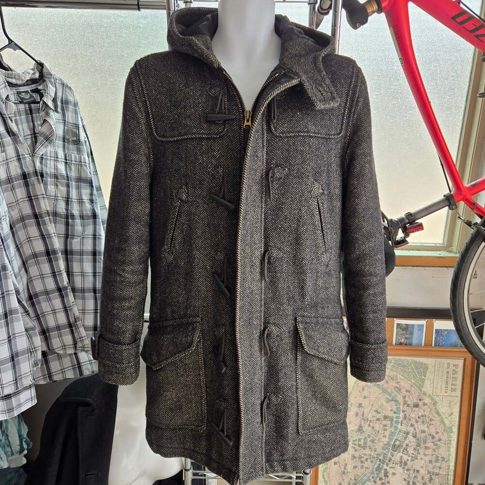 Spiewak Wool Hooded Duffle Toggle Coat Small Charcoal Herringbone